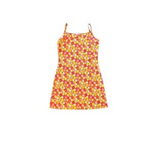 Vintage Xhilaration Y2K Neon Floral Daisy Bodycon Spaghetti Strap Dress